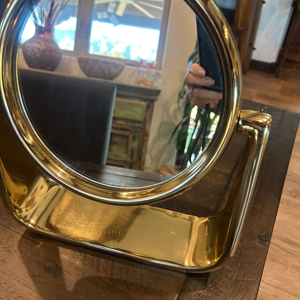 West Elm Brass Sculptural Vanity Mirror - Picture 4 of 10